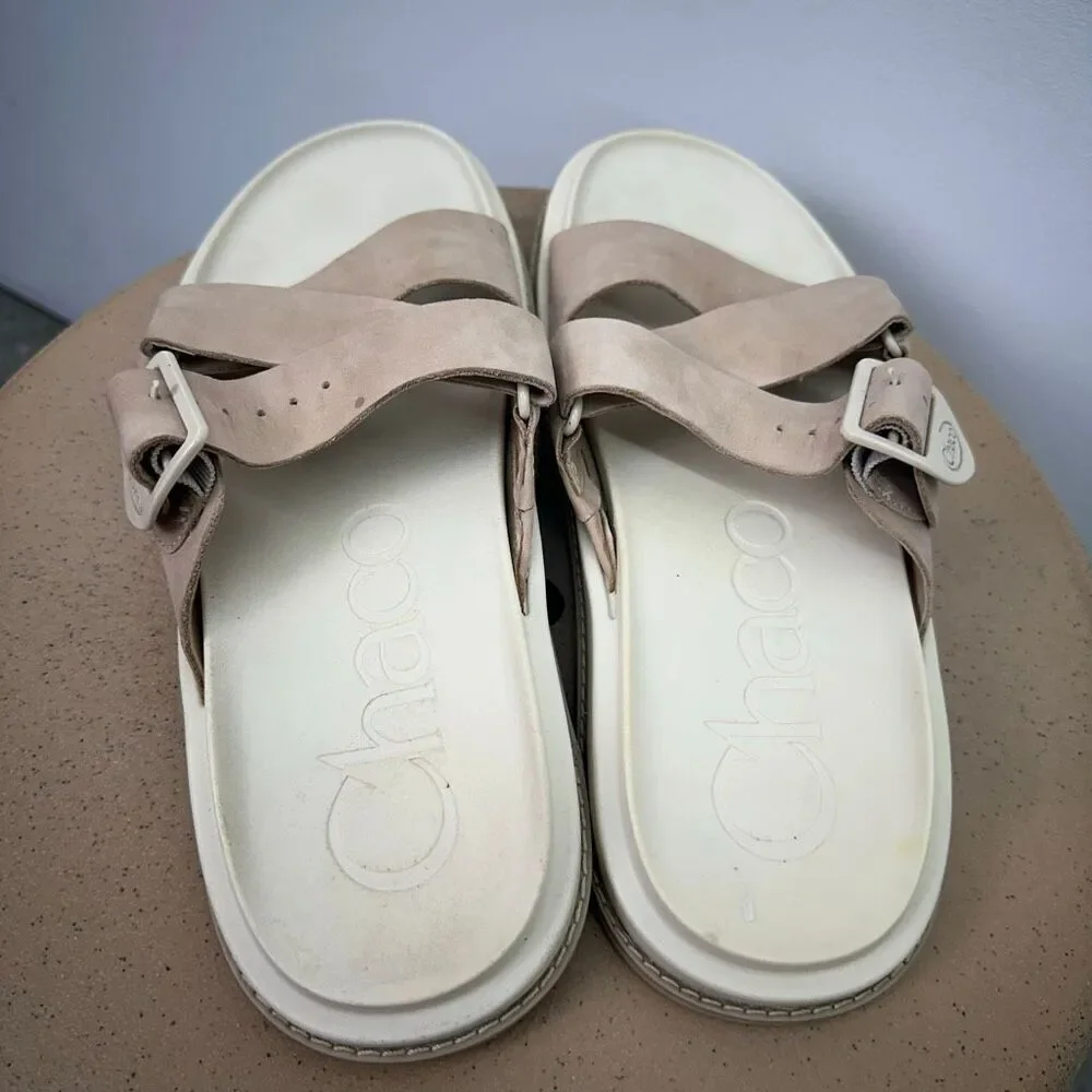 Chaco Women’s The Townes Slide Angora Cream Tan Nubuck Leather Slide Sandal